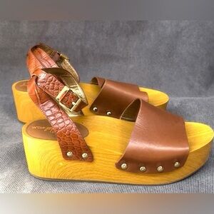 Sam Edelman wood platform & leather retro sandals Bryn Sz 9.5